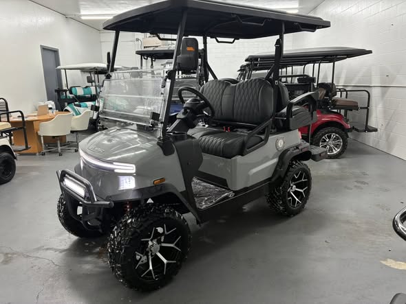Gas vs electric golf cart – Denago Nomad XL Lithium Golf Cart – Gray, Lifted, Street Legal
