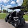 charcoal-2026-denago-rover-xl-lithium-4 charcoal gray Denago Rover XL golf cart side angle with lifted all-terrain tires