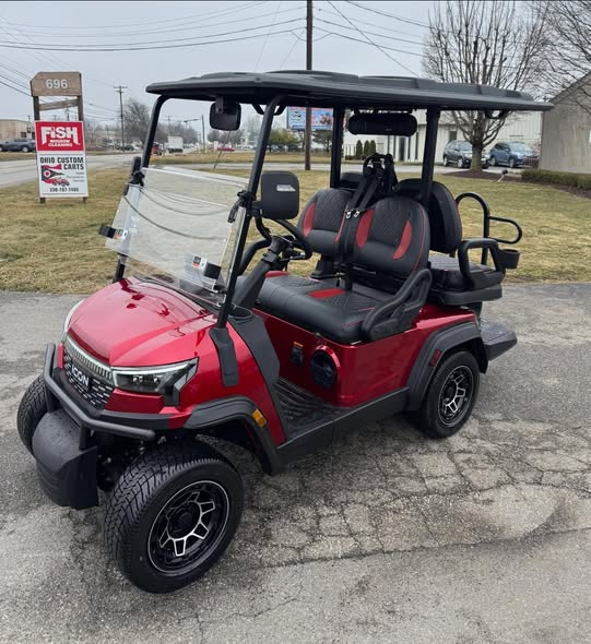 sangria-red-icon-i40x-lithium-1 Sangria Red ICON i40X lithium golf cart front angle view