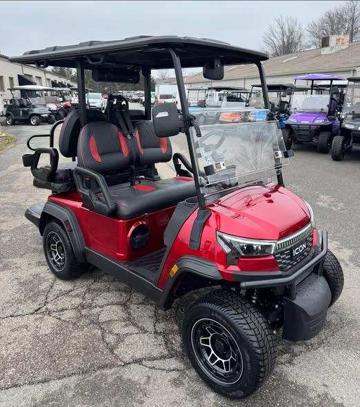 sangria-red-icon-i40x-lithium-2 Sangria Red ICON i40X front with windshield and diamond-stitched seats