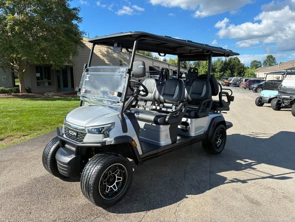 silver 2026 ICON i60LX lithium golf cart front angle view