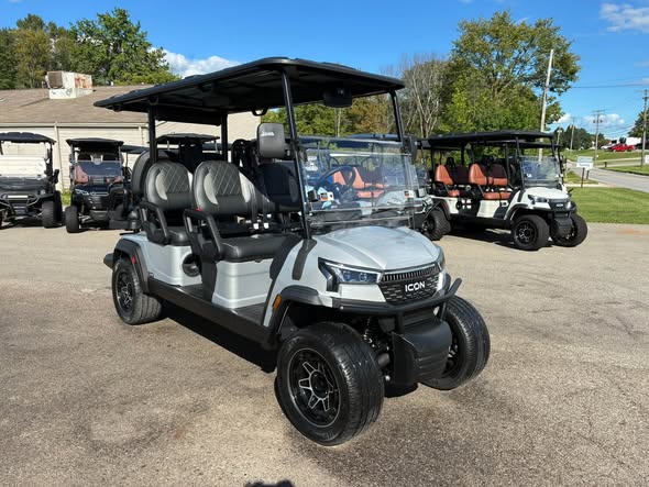 silver ICON i60LX six passenger cart front with windshield