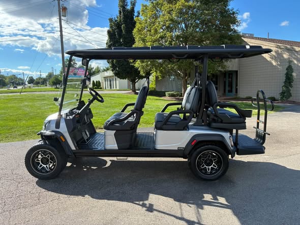 silver ICON i60LX lithium golf cart side profile seating six